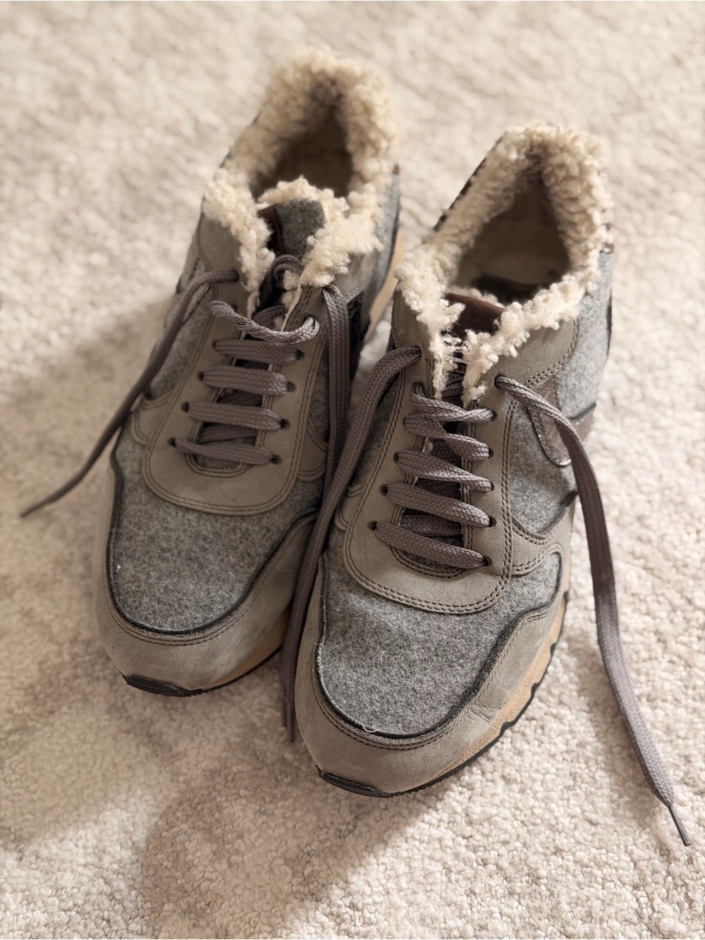 Voile Blanche Barely-Worn Gray Wool-Trimmed Sneakers
